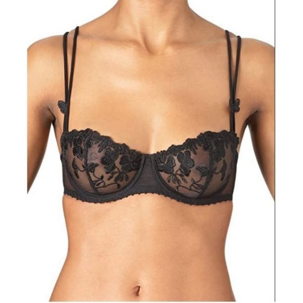 Aubade Paris Fleurs de Pommier Half-Cup Black Balconette Bra Size 32B